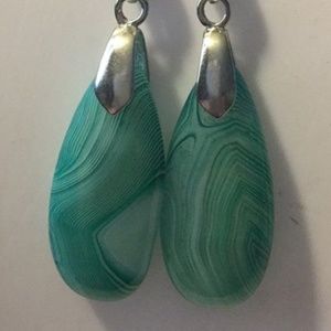 Beautiful Natural Green Agate Striped Earrings